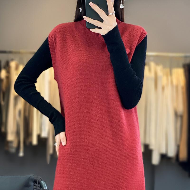 Dámské kašmírové šaty bez rukávů Qinghe kašmír 70% vlna 30% kašmír dámské podzimní a zimní kašmírové šaty měkké a teplé