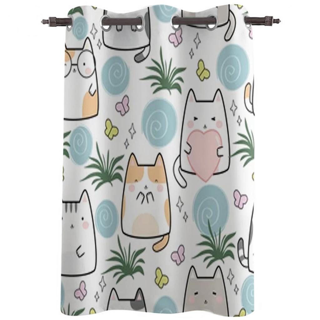 Kawaii Cute Cats Cartoon Window Curtain For Kids Room Home Blinds Curtains For Living Room Bedroom Window Drapes