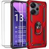 Case - E.F.CONNECTION - For Xiaomi Redmi Note 13 Pro Plus 5G - Red - 360° Stand - 2 Tempered Glasses