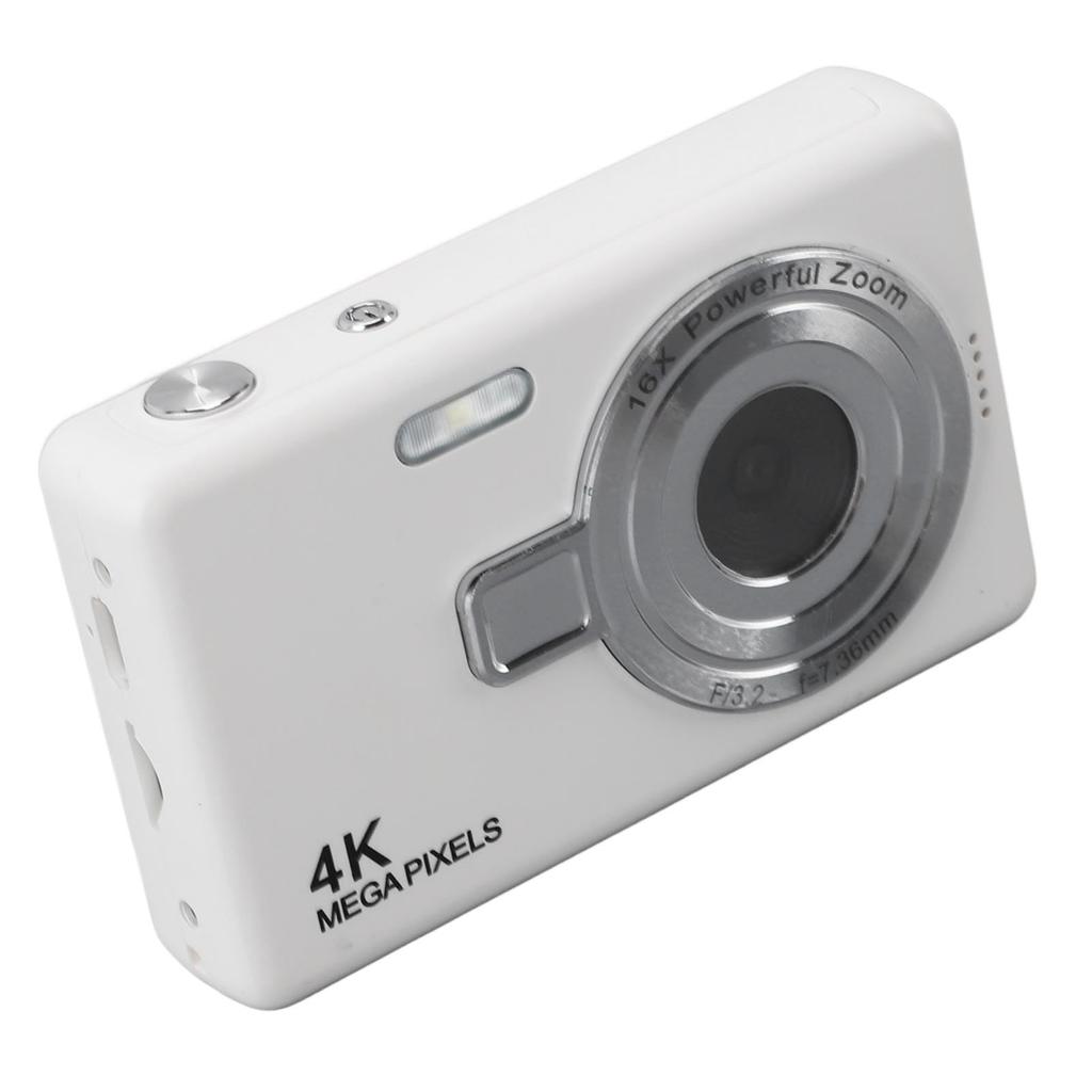 12MP 1080P Digital Camera with 2.4in TFT Screen, 16X Zoom, Autofocus, Pocket Digital Camera for Students, Vlogging, and Travel (White)