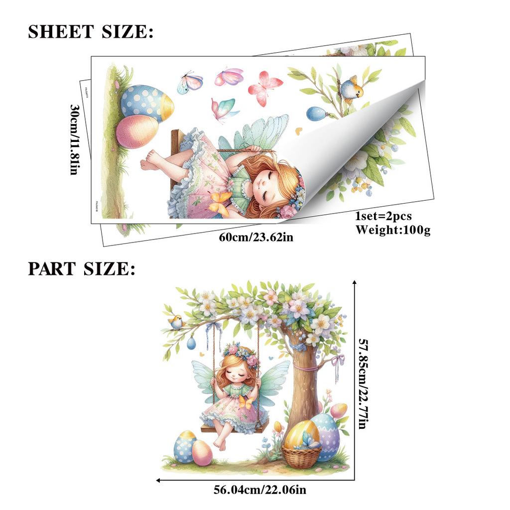 Autocollants Muraux Fée de Printemps Pâques Décalcomanies de Fenêtre pour Chambre de Fille Chambre Salon Décor de Fond Maternelle 2026
