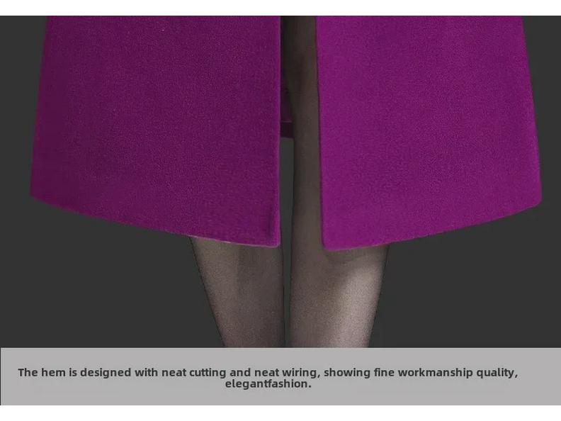 Palton mare de lână, cu croiala dublu, pentru femei - lungime medie, până la genunchi, guler de lână, design high-end