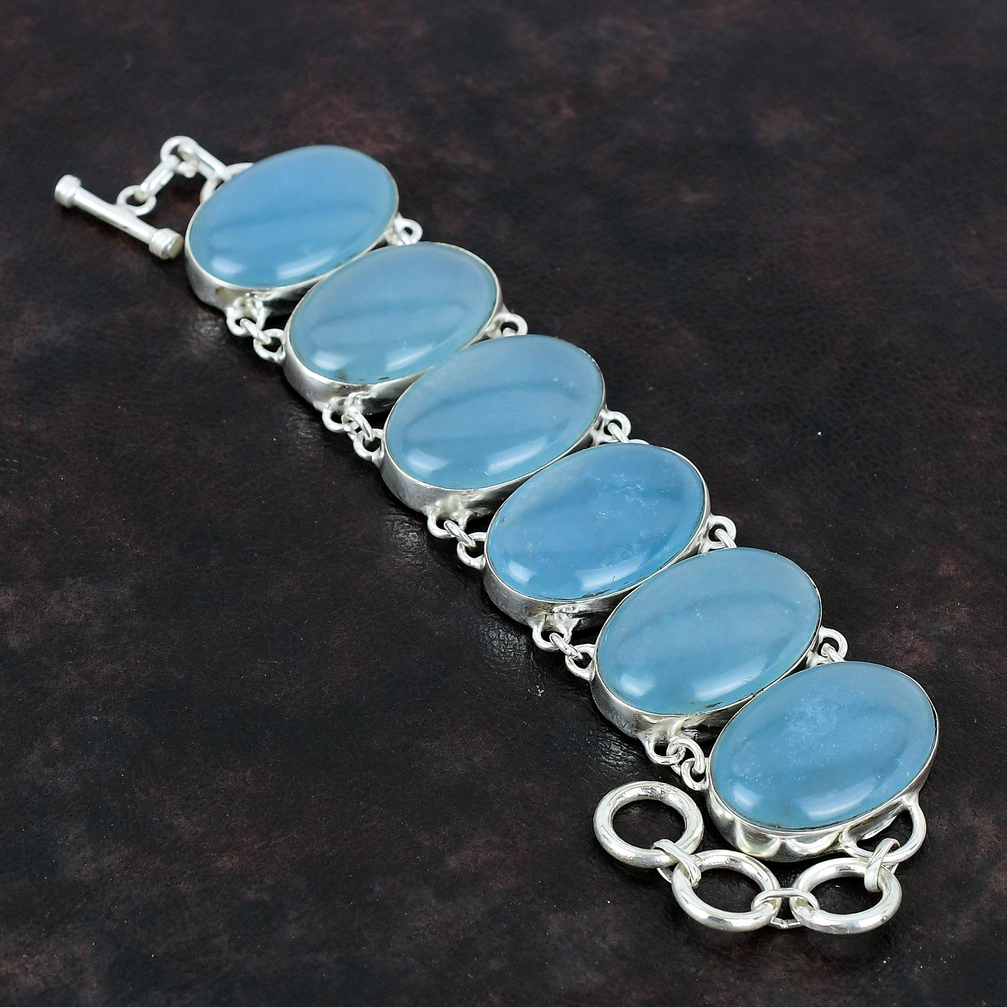 

Браслет с аквамарином Оригинальный браслет ручной работы с драгоценными камнями Браслет из стерлингового серебра 925 пробы Регулируемый браслет-цепочка Ювелирные изделия с аквамарином для подарков Adjustable