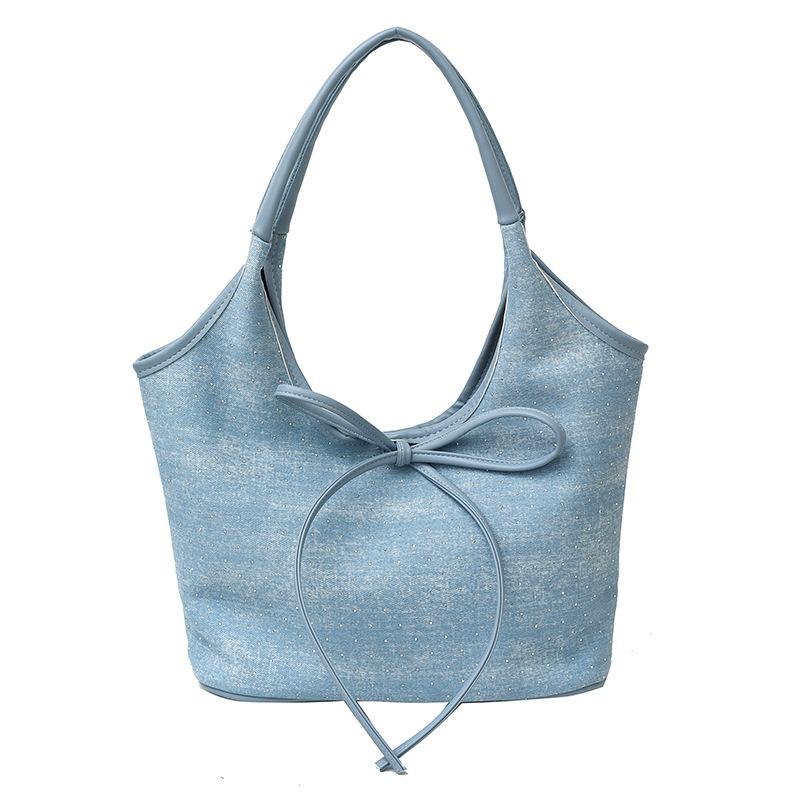 

Новая сумка-тоут для通勤 большого объема с бантом, женская джинсовая сумка-тоут премиум-класса, женская озеро синий