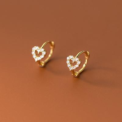 Real 925 Silver Minimalist Love Heart CZ Crystal Hoop Earrings For Women Girl Small Micro Zircon Ear Buckle Jewelry
