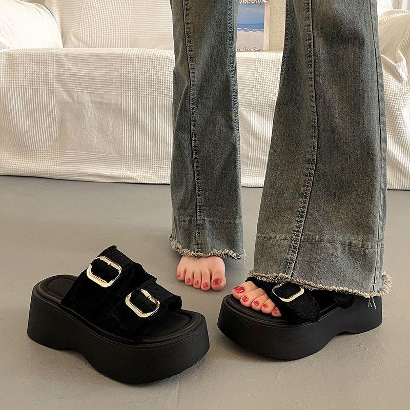 thick-soled muffin sandals women's new versatile height-increasing denim slippers sports sandals are trendy