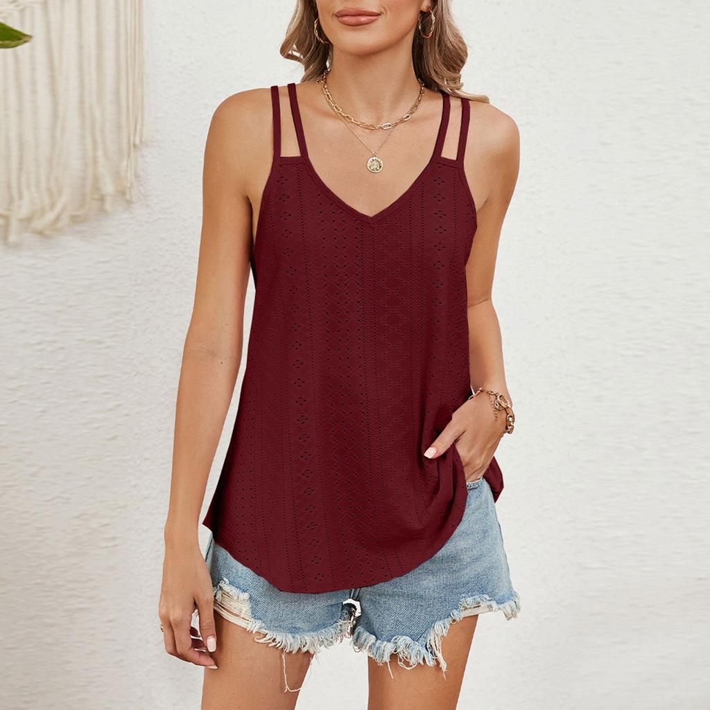 Women's Summer Sleeveless Refreshing Tank Top T-shirt Casual Loose Strap Open Back Tank