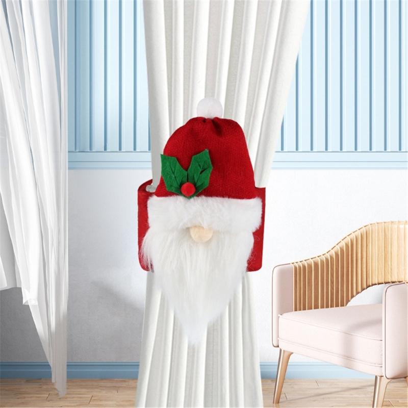 4Pcs Santa Ornament Plush Curtain Tieback Holiday Curtain Holder Christmas Plush Dolls Christmas Decoration Curtain Clasps Belt