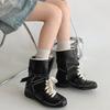 Retro British Style Black Platform Martin Boots Women's 2025 New Summer with Skirt Thin Height-increasing Medium Boots