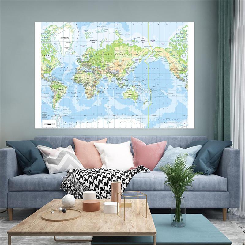 World Map Wall Mural Physical Topographic Map Poster Wallpaper for Living Room Office Study Education School Classroom Large Wall Decor art