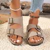 Fashion Summer Casual Cow Suede Flat Slippers Women New Double Buckle Open Toe Sandal Woman 2025 Beach Plus Size Non-Slip Slides Mujer