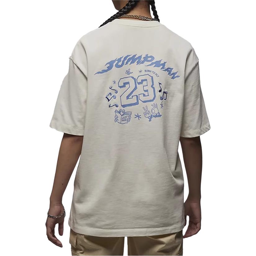 Jordan American Retro Letter Logo And Number Pattern Print Loose Round Neck Short Sleeve Drop Shoulder T-Shirt Women Tops Beige FJ7710-133