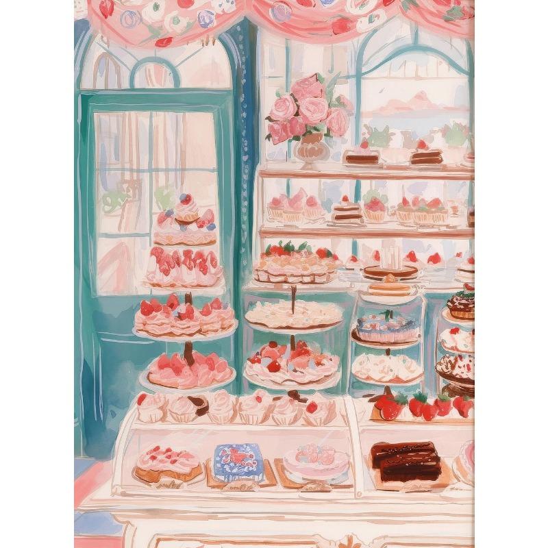 Pastel Strawberry Basket Watercolor Poster Cake Desserts Canvas Painting Trendy Wall Art Girly Kitchen Room Home Decor Mural