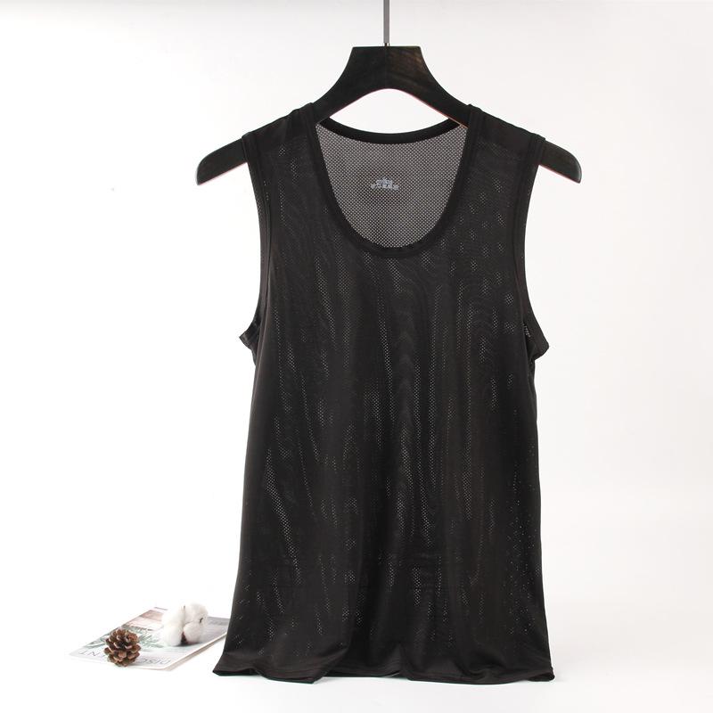 Men's Quick-Dry Ice Silk Mesh Tank Top: Trendy Loose Fit, Sleeveless, Plus Size Fitness Vest.