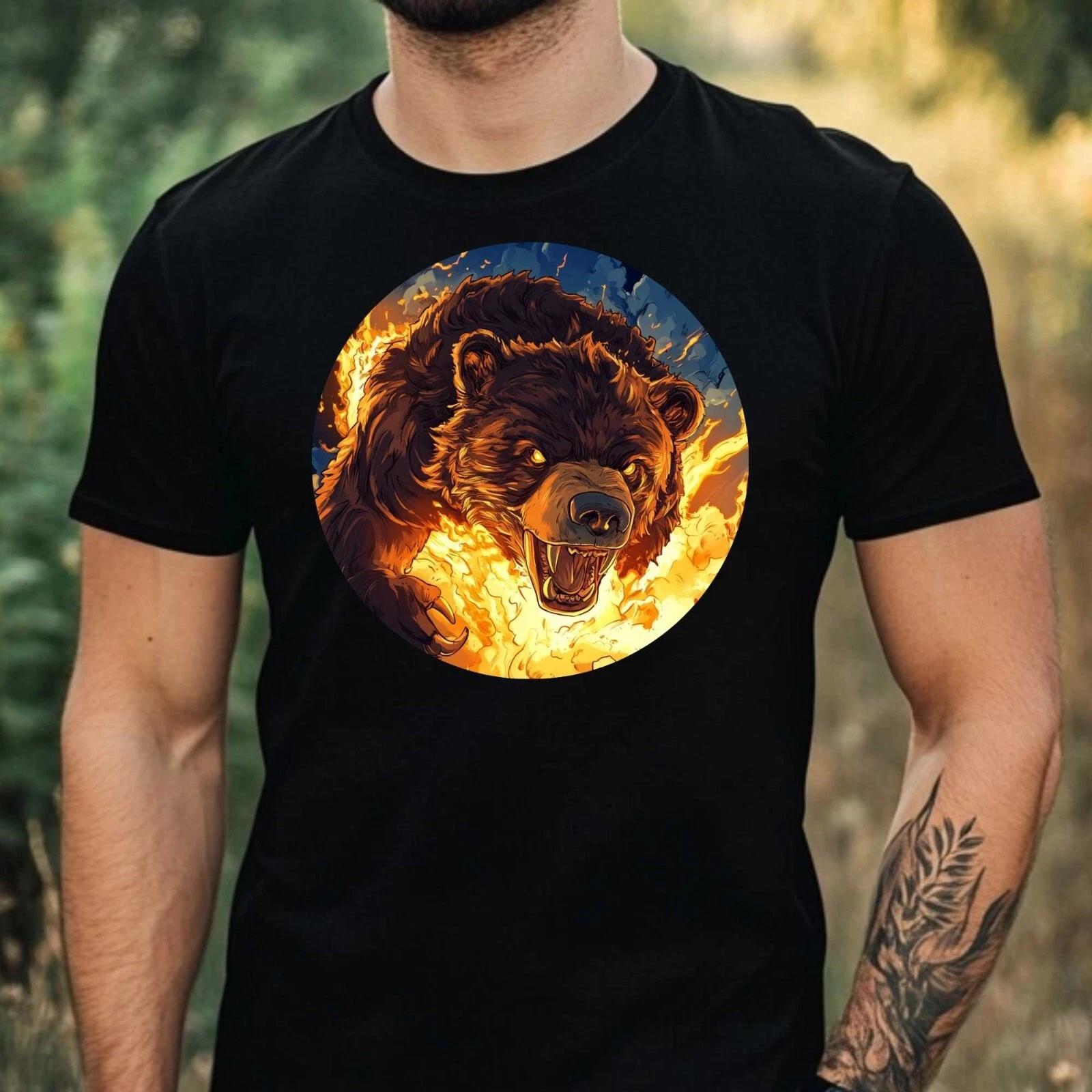 T-Shirt Herren Brennender Bär Motiv Baumwolle Größe XS bis 5XL L
