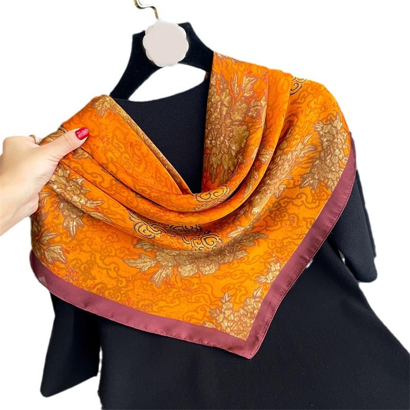 Simulation silk large square scarf new silk scarf 91cm high-end luxury printed scarf European and American style shawl sunscreen yarn