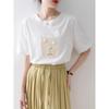 Women's Floral Print Eyelet Embroidery Puff Sleeve T-Shirt