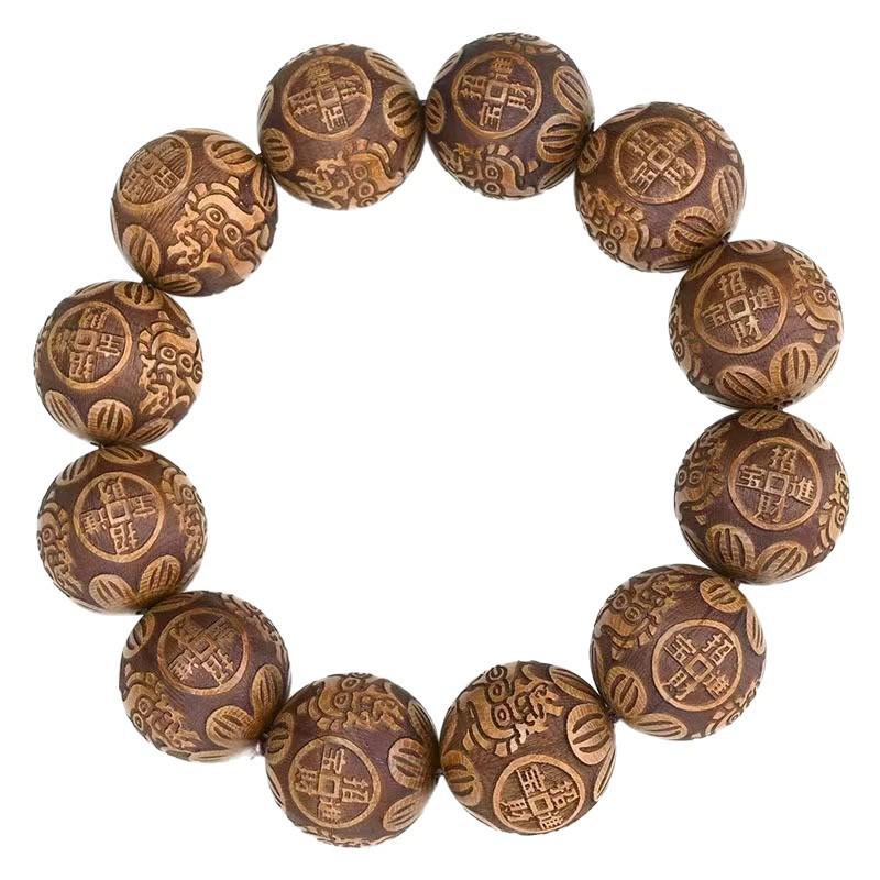 Premium 20-Bead Dragon-Subduing Wood Bracelet – Natural Full-Grain Material with Clear Pattern Prayer Beads.