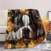 Boston Terrier and Roses Pattern Flannel Blanket, High Quality Comfortable for All Seasons, Home Decor, Warmth and Comfort, Perfect for Gifts.