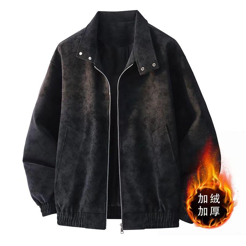American retro tie-dye PU leather jacket men's autumn loose trendy brand ruffian handsome couple versatile stand-up collar flying jacket tide