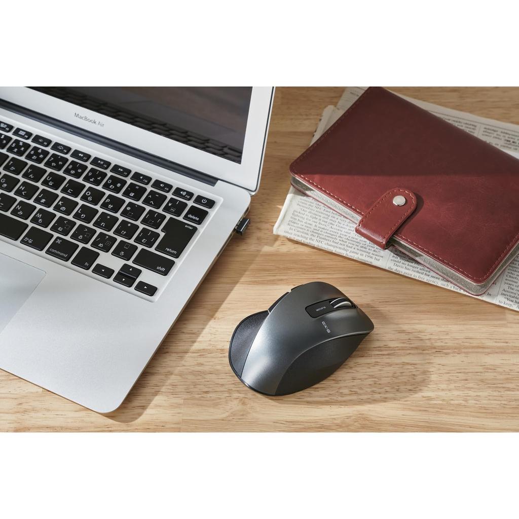 ELECOM Wireless Medium 5 Buttons Ultimate Grip Mouse, Size, (Back/Forward Buttons), BlueLED, Design, Gunmetal, M-XGM10DBBK/EC