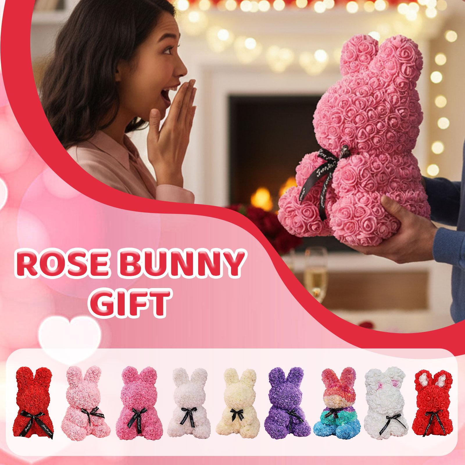 Rose Bunny Gift - Preserved Flower With PE Foam Blooms, Birthday Valentine's Day Gift For Her, Wife, Girlfriend & Best Friend
