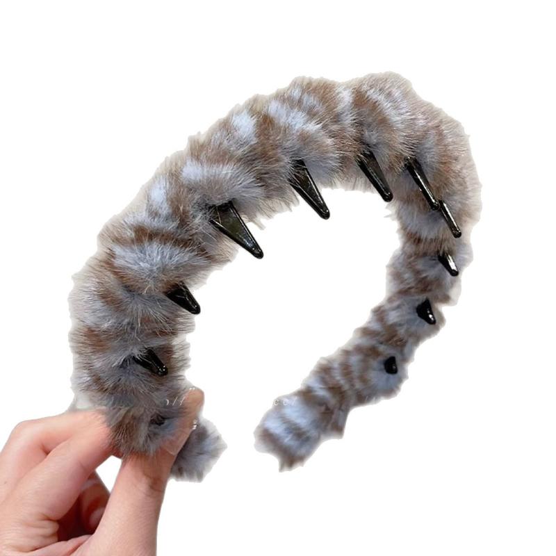 Femei Fete Pluș Lățit Îngroșat Pluș Burete Bentițe de Păr Faux Blană Căptușite Bentițe Moi Pufoase Cu Blană Cercuri de Păr Iarnă Articol de Păr