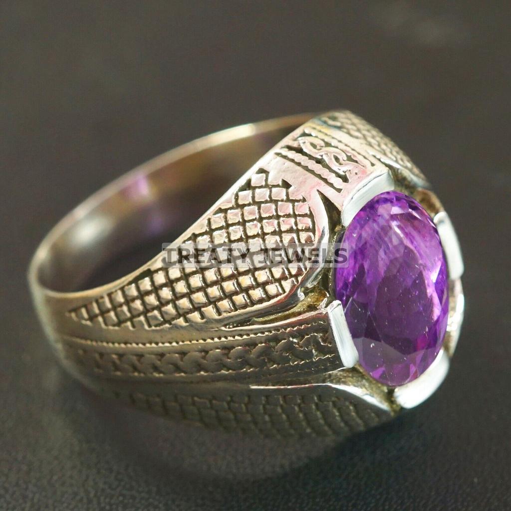 Bague en Argent Sterling 925 avec Pierre Précieuse Améthyste Taille Ovale Pour Homme #A674 JL375658843111