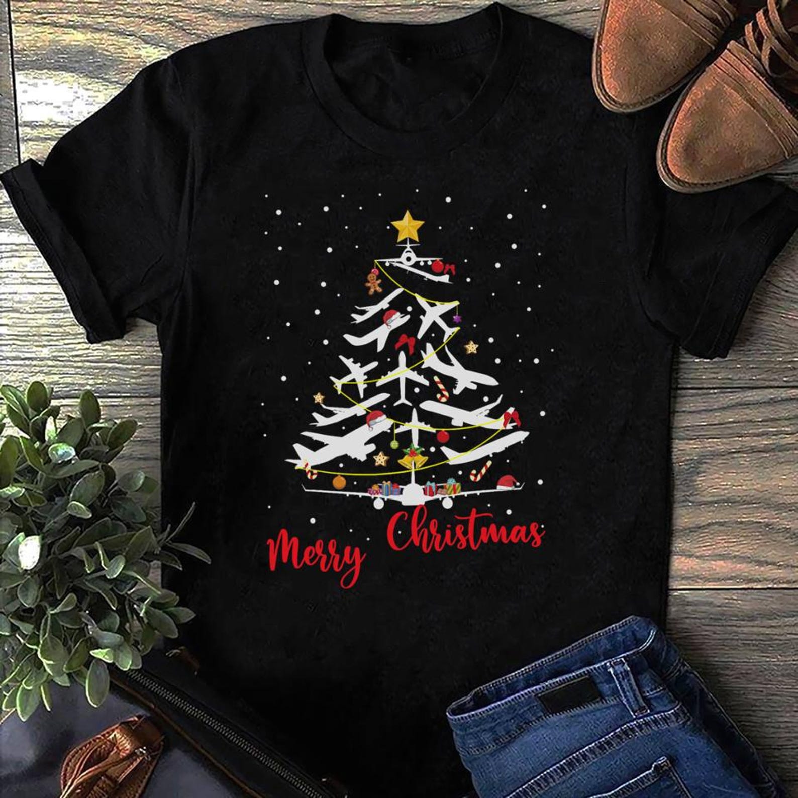Airplane Christmas Tree Merry Christmas Most Likely Pilot , Gift for Airplane Lover, Aviation Shirt, Funny PiloT-Shirt, Airline Pilot XL