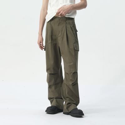 Men's Clothing New Product Korean Minimalist Style Large Pocket Wide Leg Workwear Casual Pants Trend