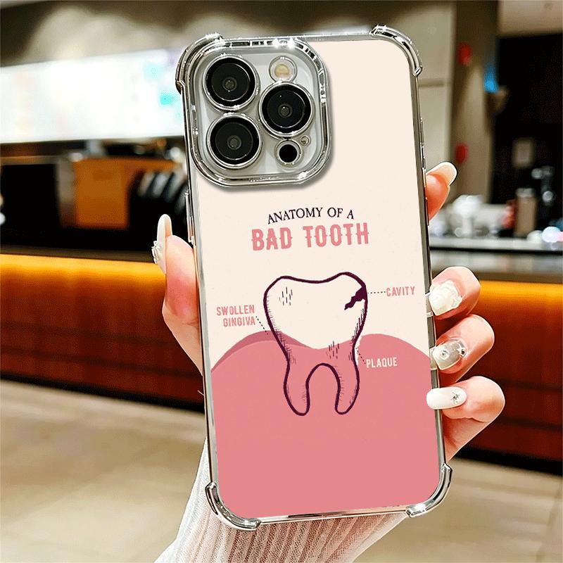Tooth Dentist Pattern Plating Phone Case For Iphone 16 17 Pro Max Air 16E 14 15 Plus 12 13 Mini Anti-Fall Airabag Cover