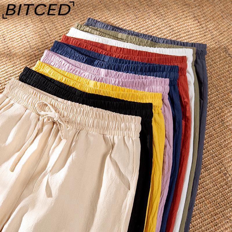 BITCED 9 Color Pure Cotton Nine Point Trousers Spring Summer Slim Straight Loose Casual Pants Women Solid Color Harem Pants