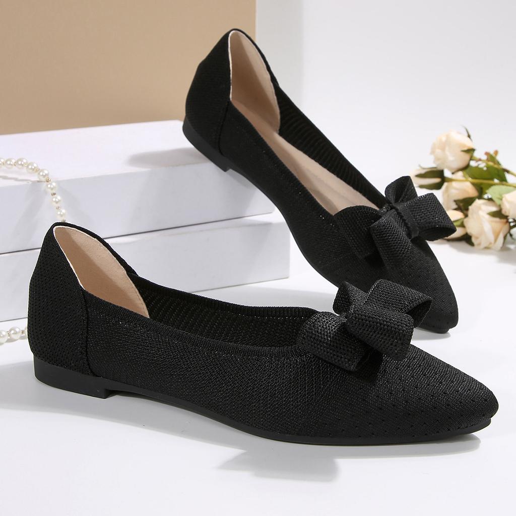 Fashion Comemore Bowknot Elastic Knit Flat Shoes for Women Slip on Casual Woman Spring Summer Flats Comfort Soft Sole Solid Loafers