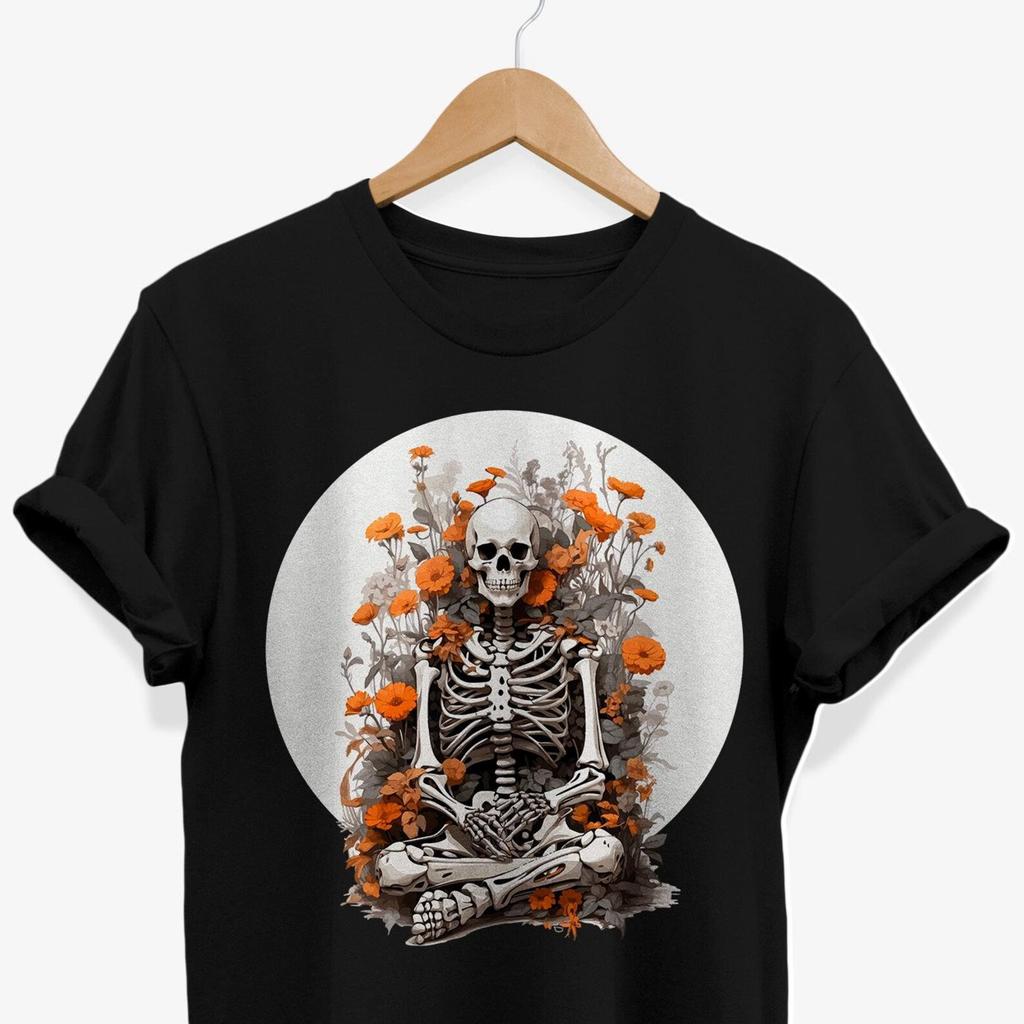 Skeleton Flowers T-Shirt: Gothic Skull, Romantic Floral Tee