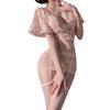 Sex Underwear Sexy Perspective, Deep V Floral Hip Skirt Rose Veil High Waist Tight Dress Set