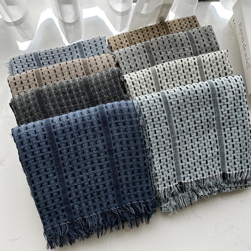 Plaid Acrylic Scarf Autumn and Winter Warm Men's Artistic Small Tassel Large Shawl Girls Sunshade Long Scarf