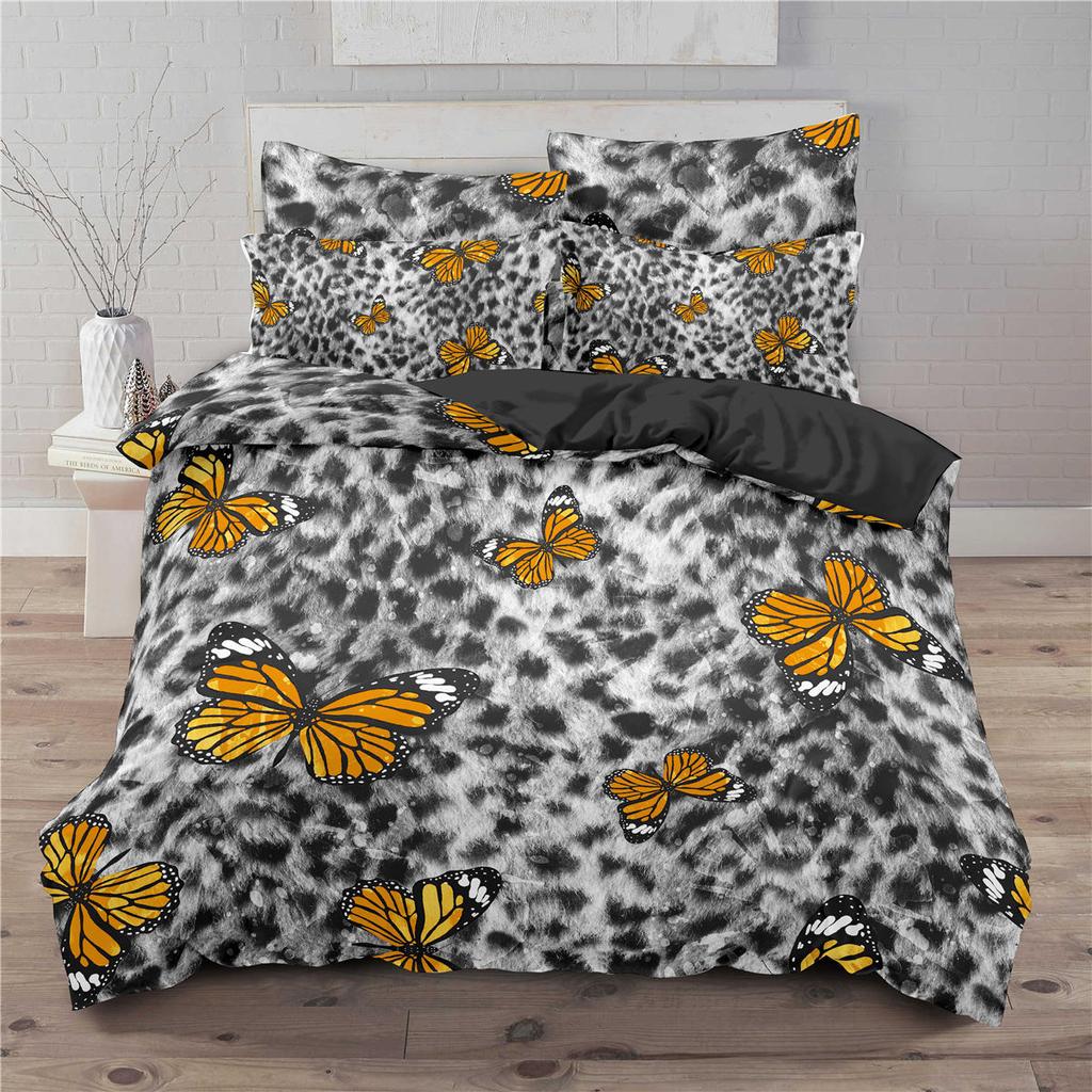 Leopard Print Duvet Cover Soft Butterfly Bedding Set King Twin Microfiber Animal Skin Fur Comforter Cover For Girls Boys Teens