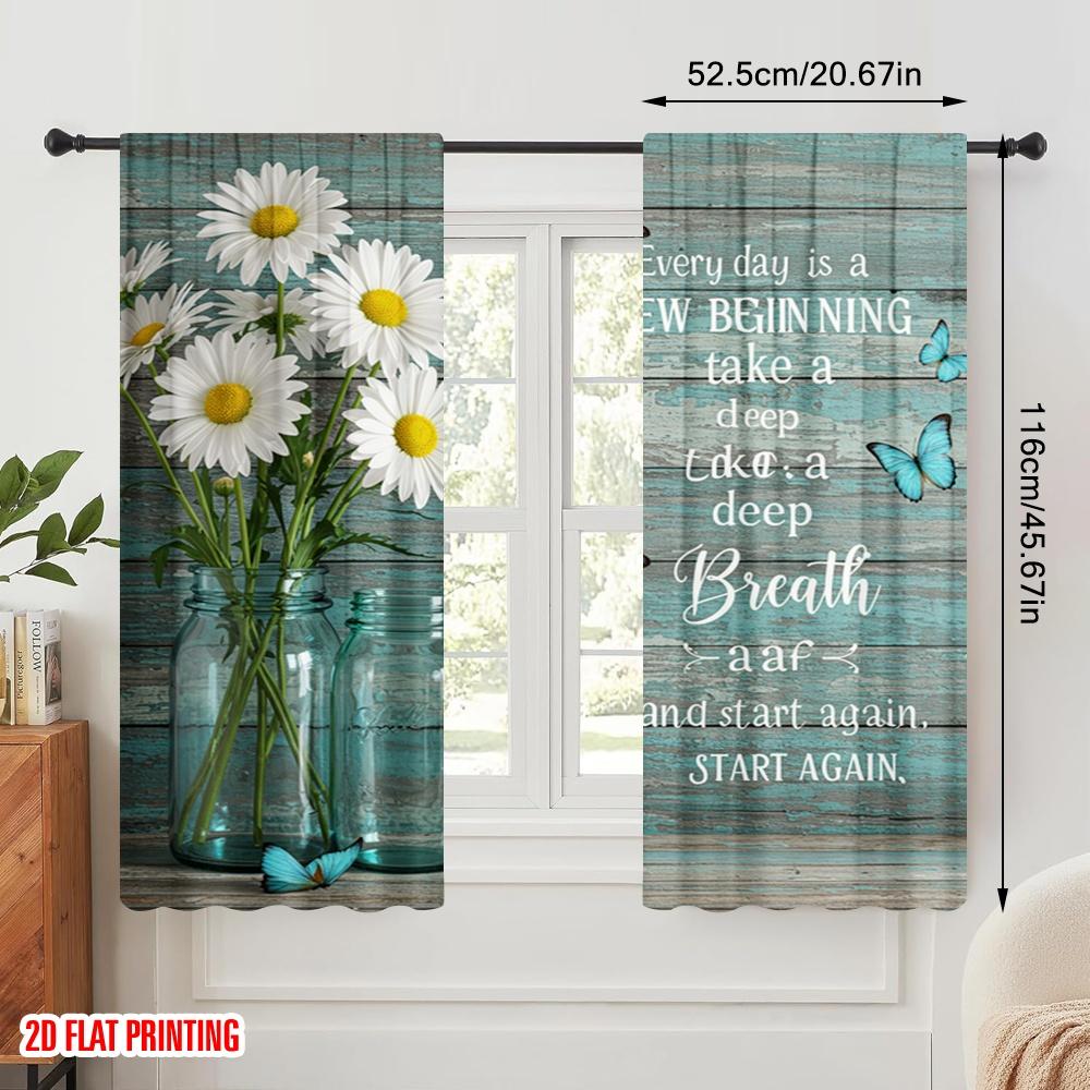 2pcs 2D flat printing Drapes Daisies Butterflies New Beginning Breath Fabric Without Electricity Holiday Decorations Perfect for