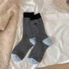 Korean Style Colorblock Thick Wool Blend Socks Women Warm Seamless Mid-Calf Crew Winter