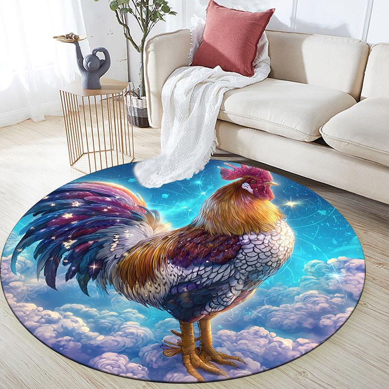 Rooster Pattern Round rug,Carpet Rug for Living Room Bedroom Playroom ,Non-slip Floor Mat,Holiday Gifts and Birthday Gifts.