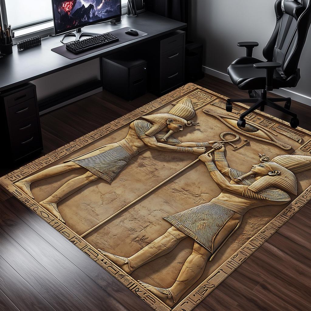 Ancient Egyptian Pharaoh Relief Design Crystal Velvet Rug Historical Art Floor Mat Museum Style Home Decor Carpet