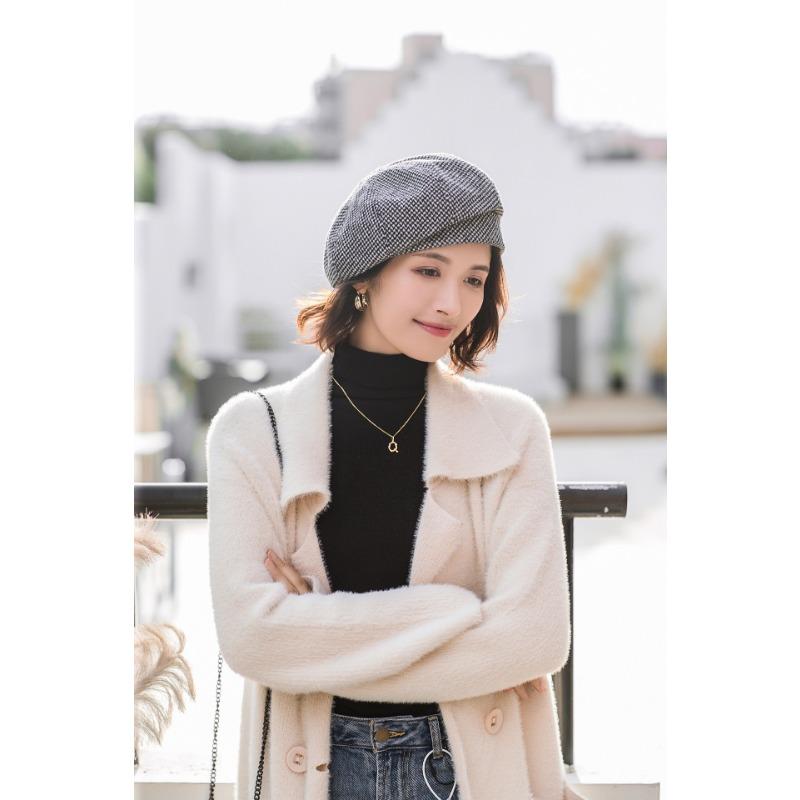 Women S Korean Style Plaid Beret Hat Cute British Painter Cap