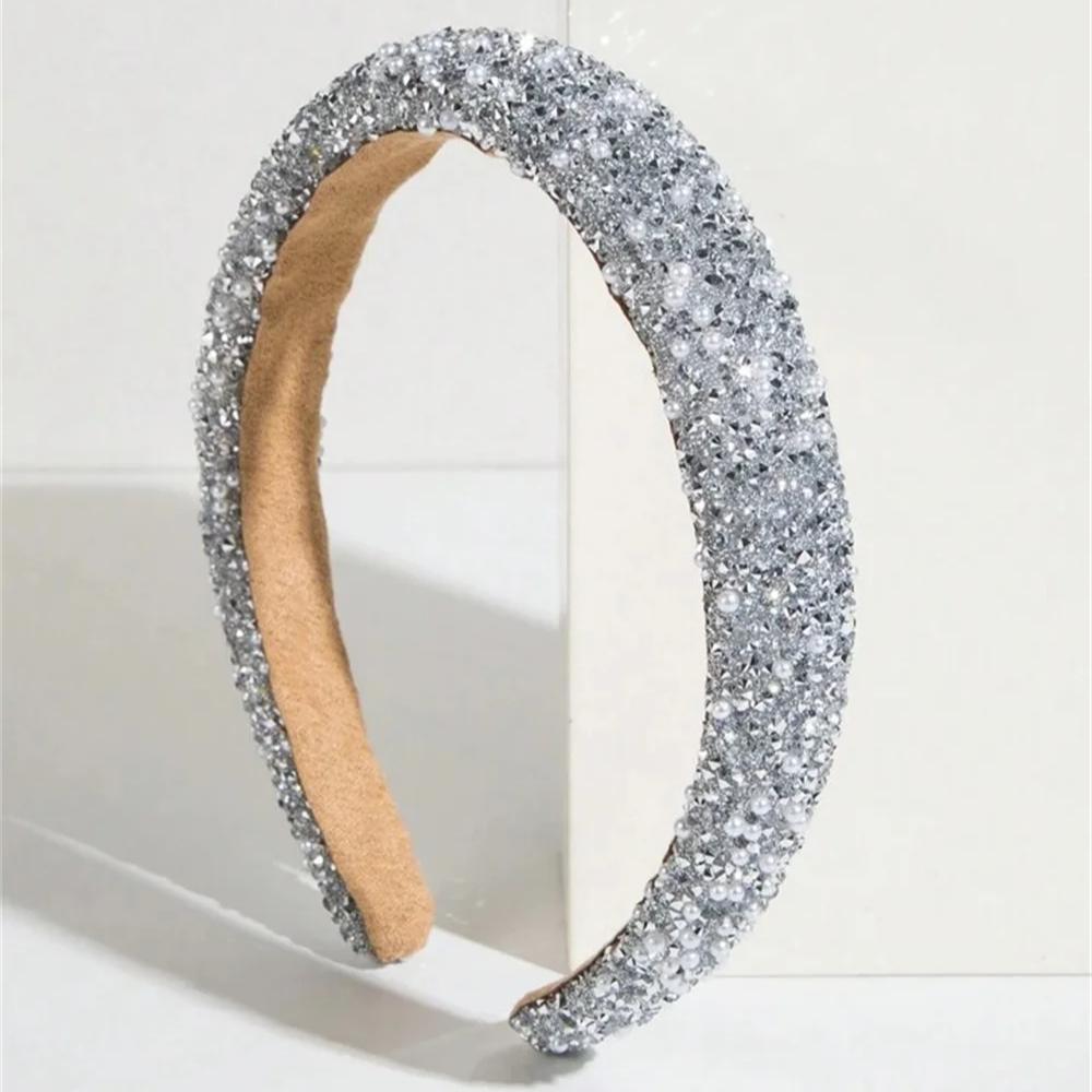 Glamorous Beaded Hairband Bling Crystal Pearl Baroque Headband Wide Cross Headband Sparkly Gorgeous Women Hair Accessories