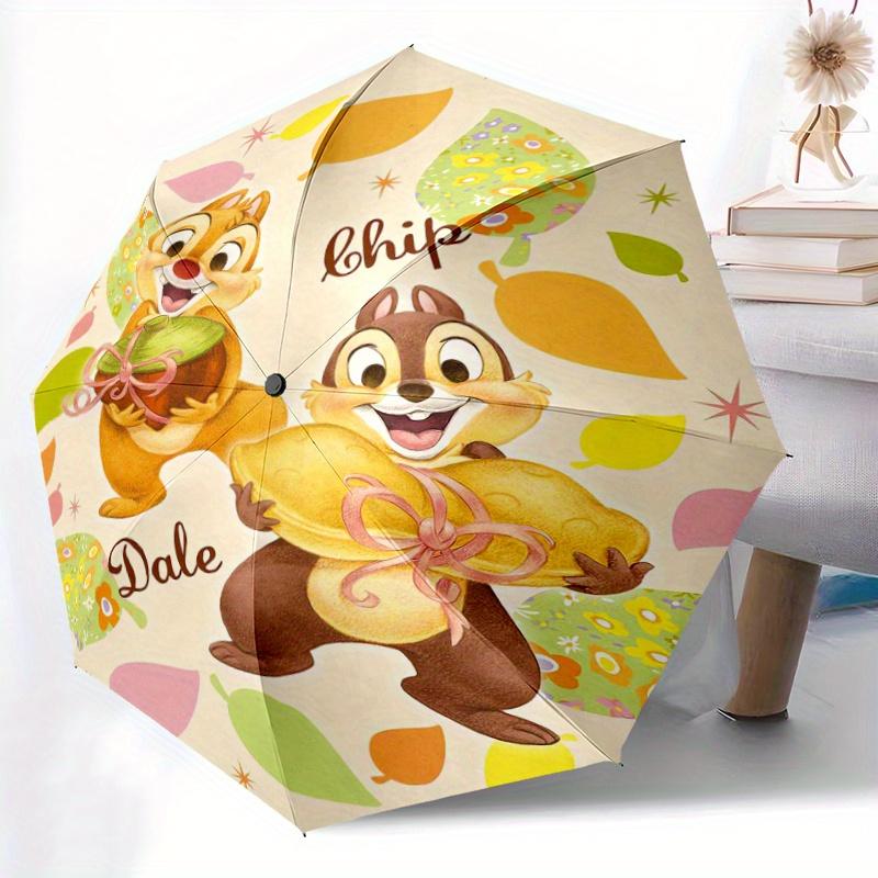 Nuts Chip 'n' Dale Cartoon Design Automatic Folding Umbrella - 3 Folding Design, Vivid Cartoon Pattern, Suitable for Outdoor Activities, A G