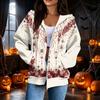 Damen Stilvolles Lässiges Langarm Reißverschluss Kapuzenpullover mit Halloween-Print