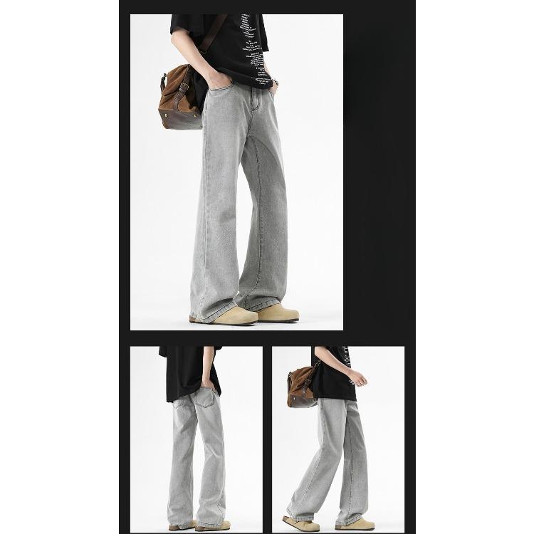 Retro Solid Color Flared Jeans Loose Straight Pants Men Spring Casual Trousers Vintage