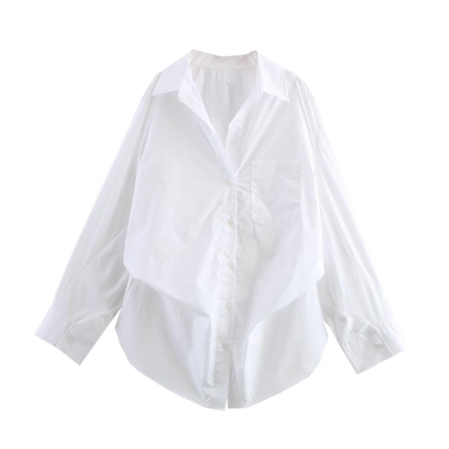 

2025 Spring Women s Casual Poplin Shirt with Turn-Down Collar L білий