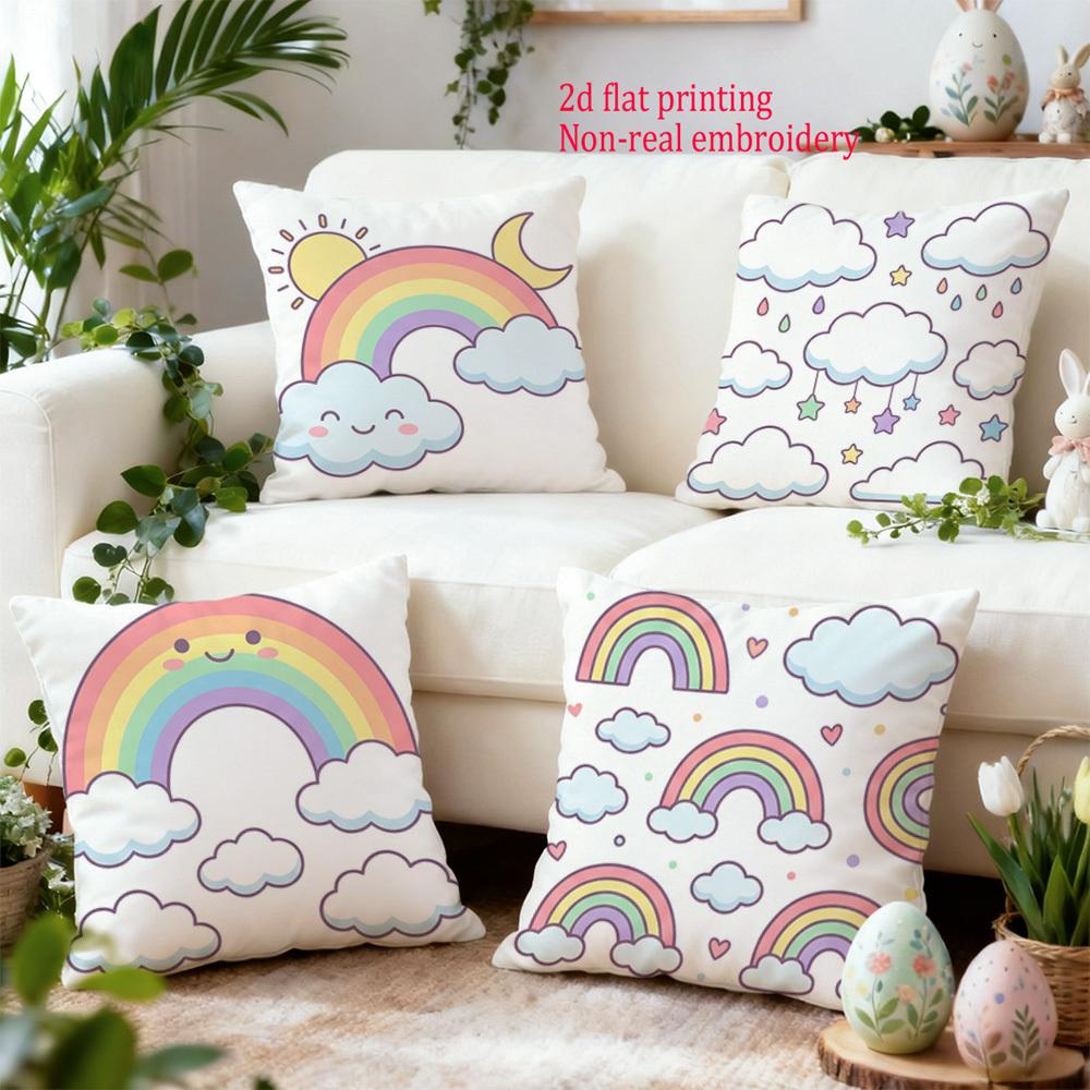 1/4pcs Cute Rainbow Cloud Throw Pillow Covers Kawaii Pastel Sky Home Decor Cushion Cases for Kids Bedroom Living Room