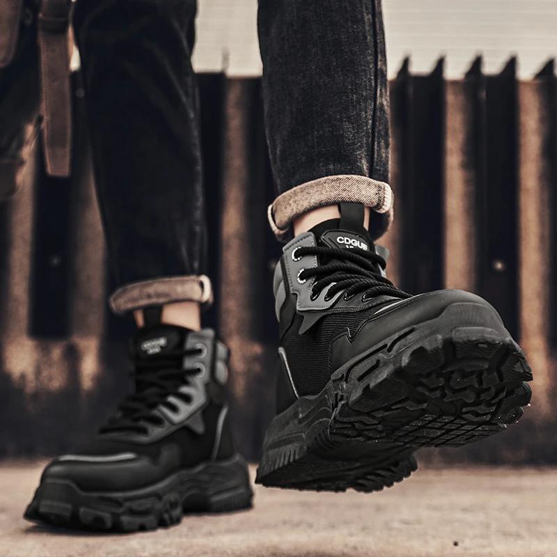 Mens Ankle Boots Leather Men's Shoe Work and Safety Shoes Free Delivery Shoes Casual Sneakers Brown Boot Booties Man High Cowboy