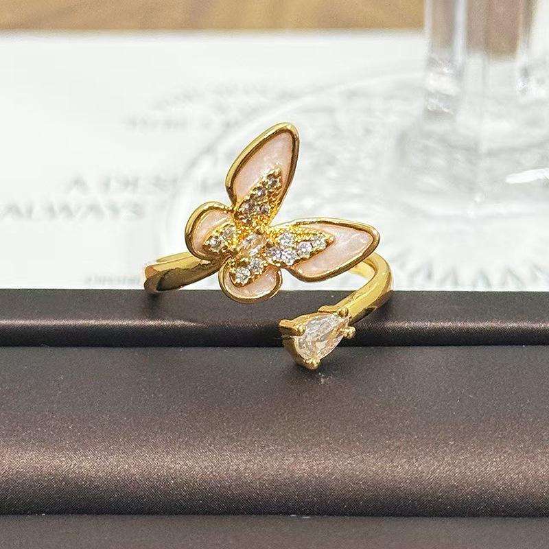 Medieval Vintage Retro Stacked Wearing Micro-Inlaid Zircon Temperament Ring Women'S Niche High-End Light Luxury Butterfly Ring
